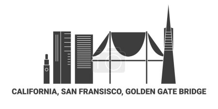Téléchargez les illustrations : États-Unis, Californie, San Fransisco, Golden Gate Bridge, illustration vectorielle de ligne de repère de voyage - en licence libre de droit