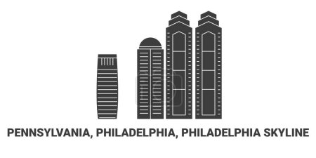 Illustration for United States, Pennsylvania, Philadelphia, Philadelphia Skyline, travel landmark line vector illustration - Royalty Free Image