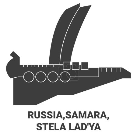 Ilustración de Rusia, Samara, Stela Ladya viaje hito línea vector ilustración - Imagen libre de derechos