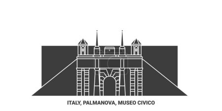 Téléchargez les illustrations : Italie, Palmanova, illustration vectorielle de ligne de voyage Museo Civico - en licence libre de droit