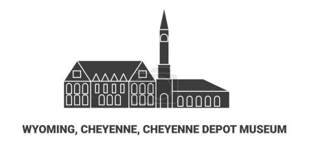 Téléchargez les illustrations : États-Unis, Wyoming, Cheyenne, Musée du dépôt de Cheyenne, illustration vectorielle de ligne de repère de voyage - en licence libre de droit