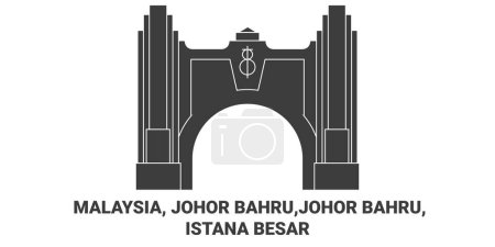 Illustration for Malaysia, Johor Bahru,Johor Bahru, Istana Besar travel landmark line vector illustration - Royalty Free Image