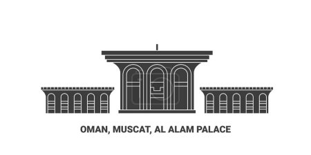 Téléchargez les illustrations : Oman, Muscat, Al Alam Palace, illustration vectorielle de ligne de repère de voyage - en licence libre de droit