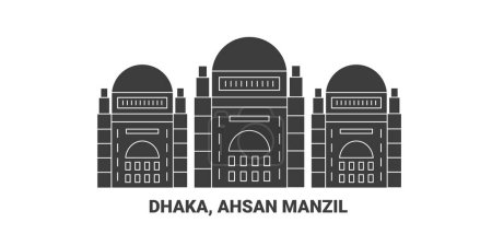 Illustration for Bangladesh, Dhaka, Ahsan Manzil, travel landmark line vector illustration - Royalty Free Image