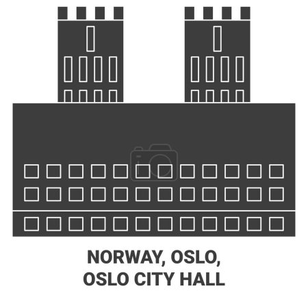 Ilustración de Noruega, Oslo, Oslo City Hall recorrido hito línea vector ilustración - Imagen libre de derechos