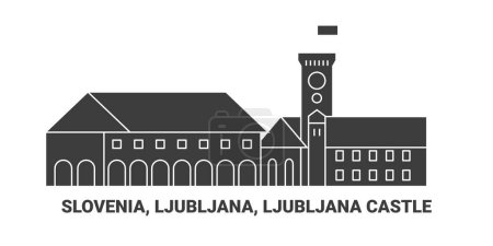 Ilustración de Eslovenia, Liubliana, Castillo de Liubliana, ilustración de vector de línea de referencia de viaje - Imagen libre de derechos