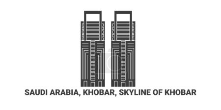 Illustration for Saudi Arabia, Khobar, Skyline Of Khobar, travel landmark line vector illustration - Royalty Free Image