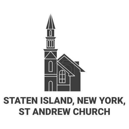 Téléchargez les illustrations : États-Unis, Staten Island, New York, St Andrew Church illustration vectorielle de ligne de voyage - en licence libre de droit