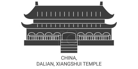 Illustration for China, Dalian, Xiangshui Temple travel landmark line vector illustration - Royalty Free Image