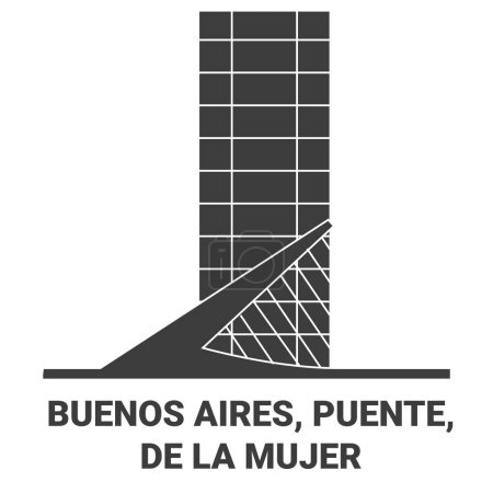Illustration for Argentina, Buenos Aires, Puente, De La Mujer travel landmark line vector illustration - Royalty Free Image