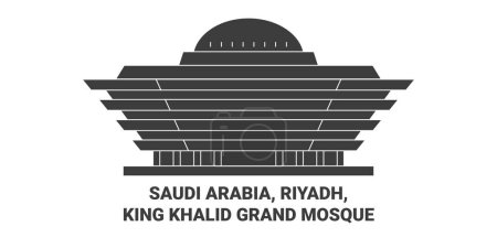 Téléchargez les illustrations : Arabie Saoudite, Riyad, illustration vectorielle de ligne de voyage de la Grande Mosquée Roi Khalid - en licence libre de droit