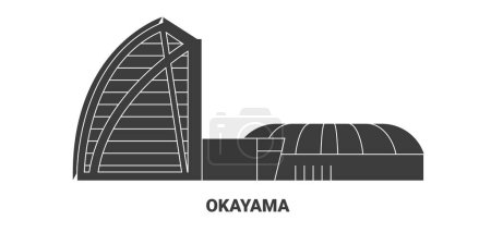 Illustration for Japan, Okayama travel landmark line vector illustration - Royalty Free Image