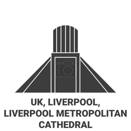 Téléchargez les illustrations : Angleterre, Liverpool, Liverpool Metropolitan Cathedral illustration vectorielle de ligne de voyage - en licence libre de droit