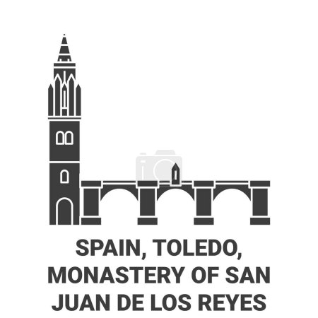 Téléchargez les illustrations : Espagne, Tolède, Monastère de San Juan De Los Reyes voyages illustration vectorielle ligne historique - en licence libre de droit