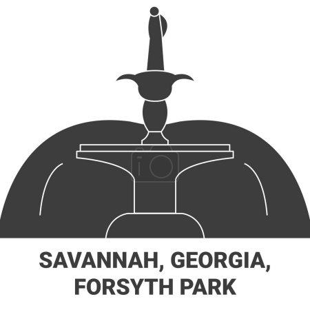 Illustration for United States, Savannah, Georgia, Forsyth Park travel landmark line vector illustration - Royalty Free Image