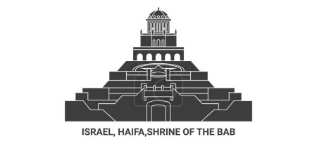 Téléchargez les illustrations : Israël, Haïfa, Sanctuaire du Voyage de Bab illustration vectorielle de ligne - en licence libre de droit