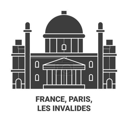 Téléchargez les illustrations : France, Paris, Illustration vectorielle de ligne de voyage Les Invalides - en licence libre de droit