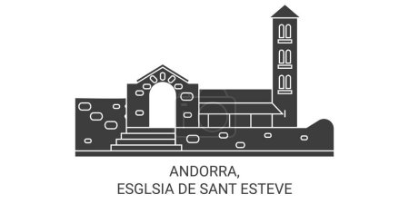Illustration for Andorra, Esglsia De Sant Esteve travel landmark line vector illustration - Royalty Free Image