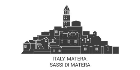 Téléchargez les illustrations : Italie, Matera, Sassi Di Matera illustration vectorielle de ligne de voyage historique - en licence libre de droit