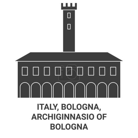 Illustration for Italy, Bologna, Archiginnasio Of Bologna travel landmark line vector illustration - Royalty Free Image