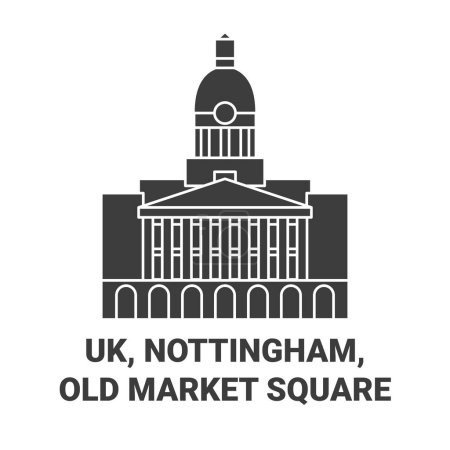 Téléchargez les illustrations : Angleterre, Nottingham, Old Market Square illustration vectorielle de ligne de voyage historique - en licence libre de droit