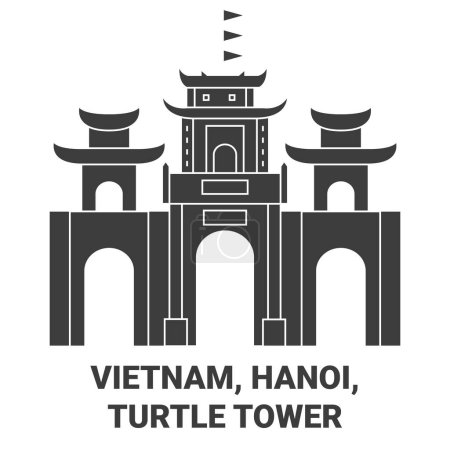 Téléchargez les illustrations : Vietnam, Hanoi, Tour de la Tortue illustration vectorielle de ligne de voyage - en licence libre de droit