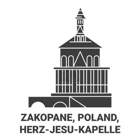 Téléchargez les illustrations : Pologne, Zakopane, Herzjesukapelle illustration vectorielle de ligne de voyage - en licence libre de droit