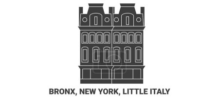 Téléchargez les illustrations : États-Unis, Bronx, New York, Petite Italie, illustration vectorielle de ligne de repère de voyage - en licence libre de droit
