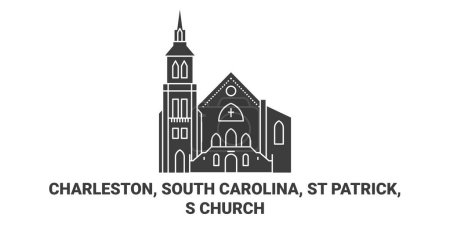 Téléchargez les illustrations : États-Unis, Charleston, Caroline du Sud, St Patrick, S Illustration vectorielle de ligne de voyage de l'église - en licence libre de droit