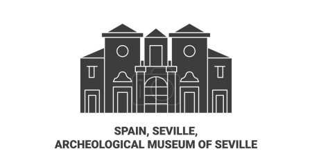 Téléchargez les illustrations : Espagne, Séville, Musée archéologique de Séville, illustration vectorielle de ligne de repère de voyage - en licence libre de droit