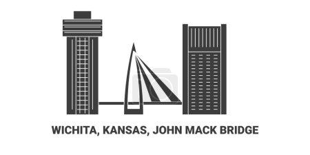 Ilustración de Estados Unidos, Wichita, Kansas, John Mack Bridge, línea de referencia de viaje vector ilustración - Imagen libre de derechos