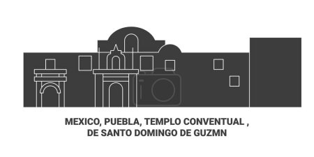 Illustration for Mexico, Puebla, Templo Conventual , De Santo Domingo De Guzmn travel landmark line vector illustration - Royalty Free Image