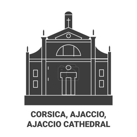 Illustration for France, Corsica, Ajaccio, Ajaccio Cathedral travel landmark line vector illustration - Royalty Free Image
