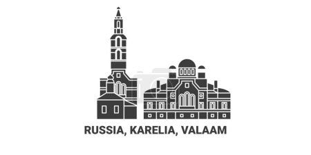 Téléchargez les illustrations : Russie, Carélie, Valaam, illustration vectorielle de ligne de repère de voyage - en licence libre de droit