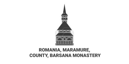 Illustration for Romania, Maramure, County, Barsana Monastery travel landmark line vector illustration - Royalty Free Image