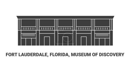 Téléchargez les illustrations : États-Unis, Fort Lauderdale, Floride, Museum Of Discovery, illustration vectorielle de ligne de repère de voyage - en licence libre de droit