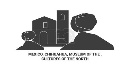 Illustration for Mexico, Chihuahua, Museum Of The , Cultures Of The North travel landmark line vector illustration - Royalty Free Image