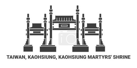 Illustration for Taiwan, Kaohsiung, Kaohsiung Martyrs Shrine, travel landmark line vector illustration - Royalty Free Image