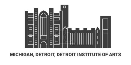 Illustration for United States, Michigan, Detroit, Detroit Institute Of Arts, travel landmark line vector illustration - Royalty Free Image