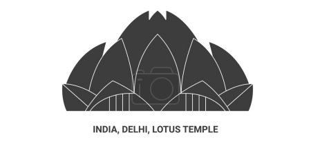 Téléchargez les illustrations : Inde, Delhi, Temple du Lotus, illustration vectorielle de ligne de repère de voyage - en licence libre de droit
