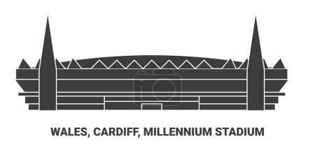 Illustration for Wales, Cardiff, Millennium Stadium, travel landmark line vector illustration - Royalty Free Image