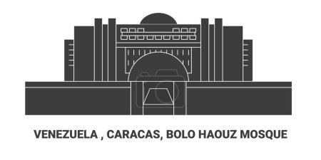 Téléchargez les illustrations : Venezuela, Caracas, Mosquée Bolo Haouz, illustration vectorielle de ligne de repère de voyage - en licence libre de droit