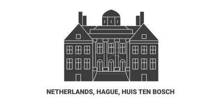 Téléchargez les illustrations : Pays-Bas, La Haye, Huis Ten Bosch, illustration vectorielle de ligne historique de voyage - en licence libre de droit