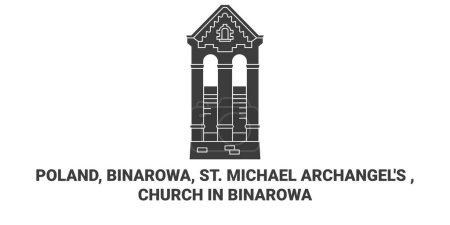 Ilustración de Polonia, Binarowa, San Miguel Arcángeles, Iglesia en Binarowa viaje hito línea vector ilustración - Imagen libre de derechos