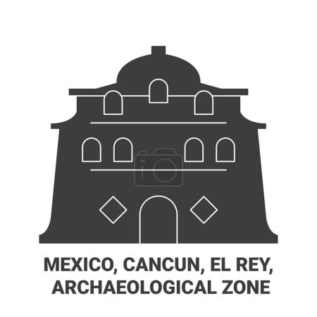 Ilustración de México, Cancún, El Rey, Zona Arqueológica recorrido hito línea vector ilustración - Imagen libre de derechos