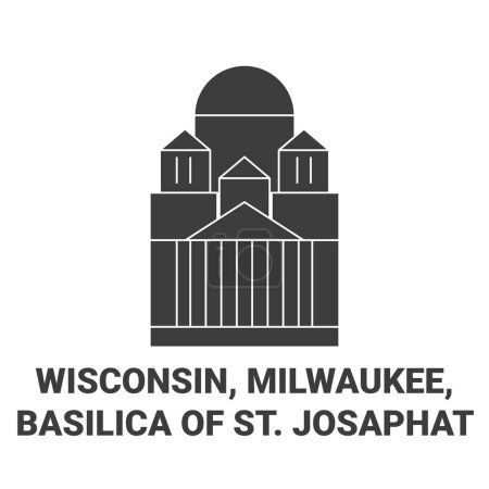 Téléchargez les illustrations : États-Unis, Wisconsin, Milwaukee, Basilique de Saint-Josaphat illustration vectorielle de ligne de voyage - en licence libre de droit