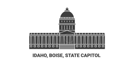 Téléchargez les illustrations : États-Unis, Idaho, Boise, Capitole de l'État, illustration vectorielle de ligne de repère de voyage - en licence libre de droit