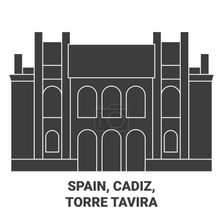 Téléchargez les illustrations : Espagne, Cadix, Torre Tavira illustration vectorielle de ligne de voyage - en licence libre de droit