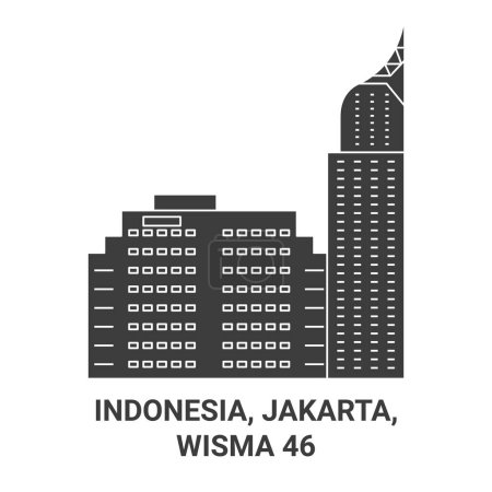 Ilustración de Indonesia, Yakarta, Wisma 6 recorrido hito línea vector ilustración - Imagen libre de derechos