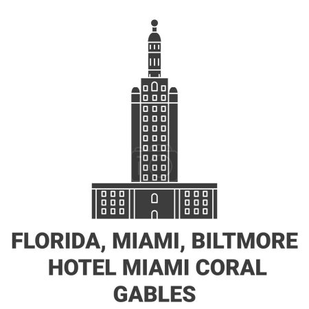 Téléchargez les illustrations : États-Unis, Floride, Miami, Biltmore, Hôtel Miami Coral Gables Voyage illustration vectorielle de ligne historique - en licence libre de droit